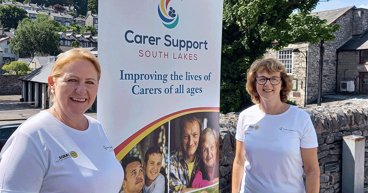 Two volunteers running the Great North Run for Carer Support South Lakes
