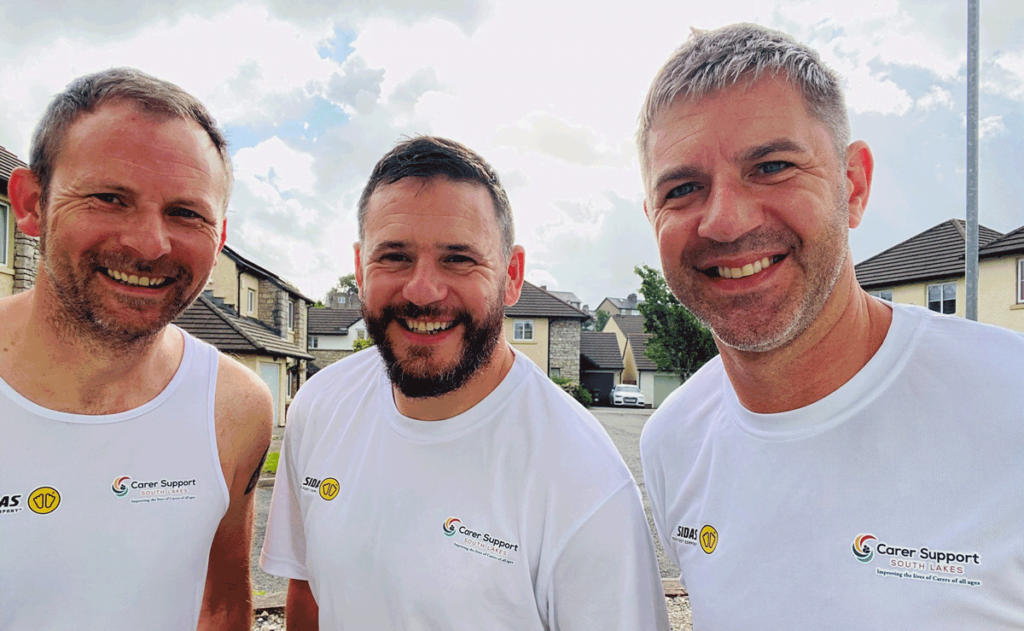 Three volunteers running the Great North Run for Carer Support South Lakes